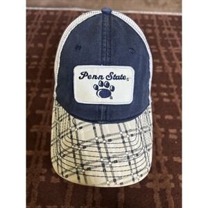 Vintage Penn State Trucker Hat Blue White‎ Mesh Adjustable Plaid Brim NCAA Logo